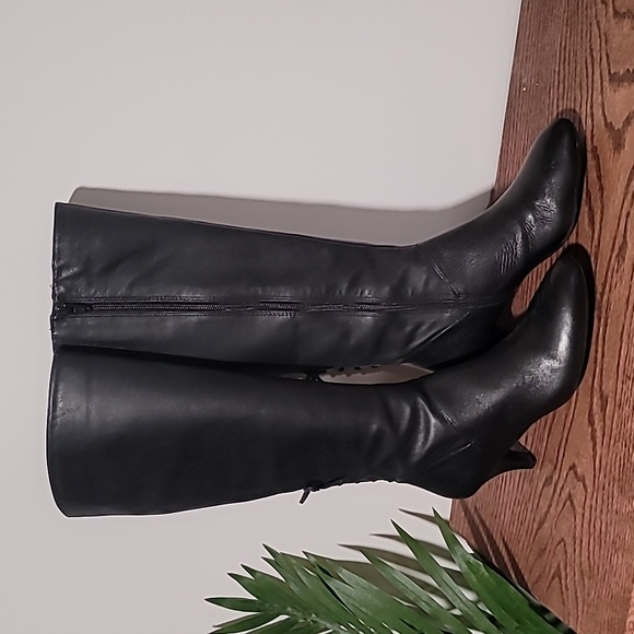 Naturalizer Black Leather Kitten Heel Dinka Womens Tall Zipper Boots Sz 8 - Picture 1 of 12